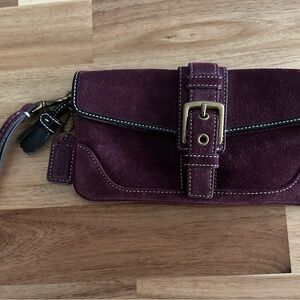 Coach Eggplant Suede Wristlet